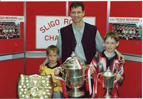 Willie Mc Stay with young supporters Kenneth Barlow and Paul Melly